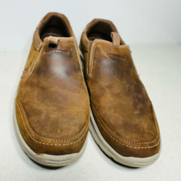 Skechers Expended Men Size US 11,5Brown Leather Shoes Slip On Casual Relaxed Fit - Picture 3 of 8